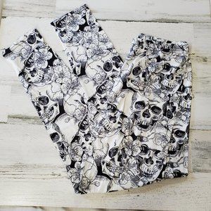 Women's Halloween Black White Skull Leggings New OSFM